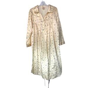 Barbizan Nightgown Yellow Floral Print Satin Lace Trim Lounge Intimate Small